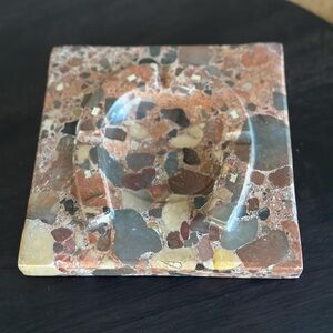 Vintage Lucky Horseshoe Brown Breccia Marble Ashtray Catchall From Portugal